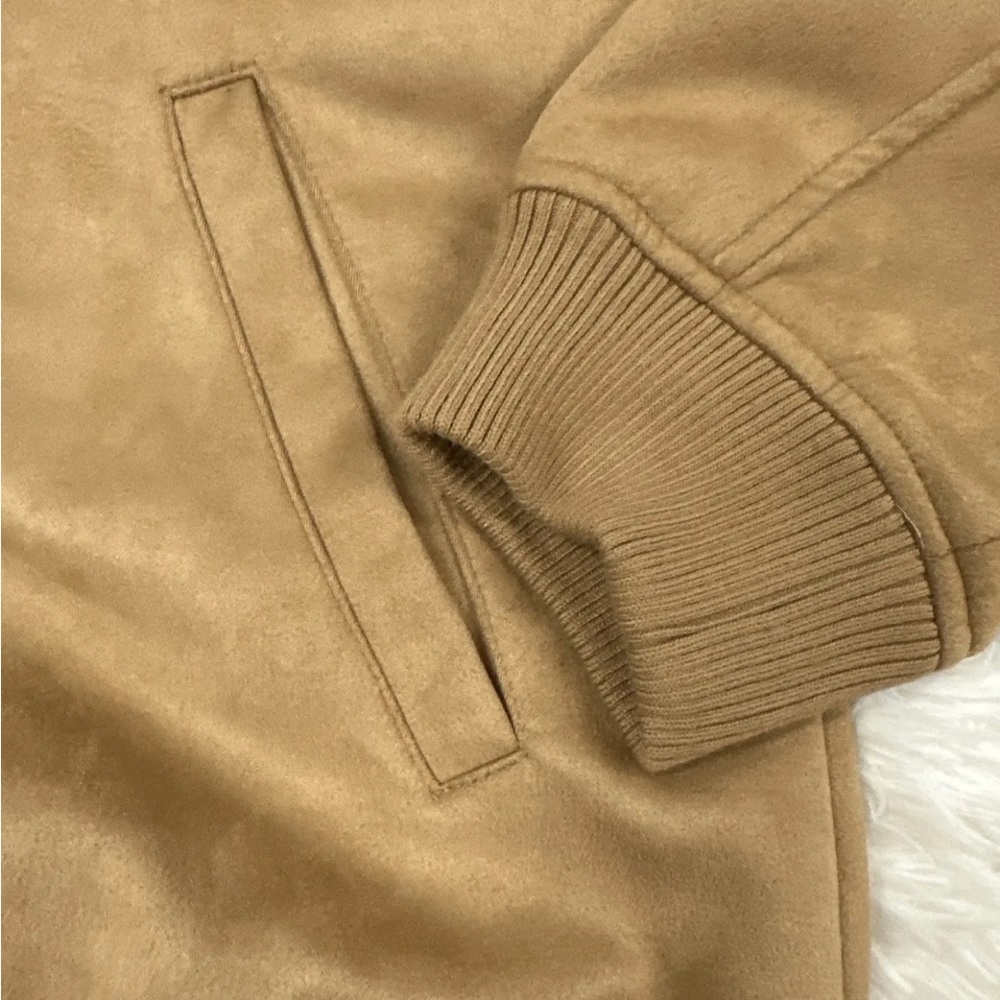 Topman Men’s Large Faux Suede Bomber Jacket - Tan - Picture 6 of 8